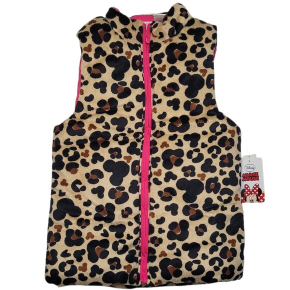 Disney Other - Disney Minnie Mouse Girls Leopard Print Puffer Vest Full Zip 10/12 Streetwear
